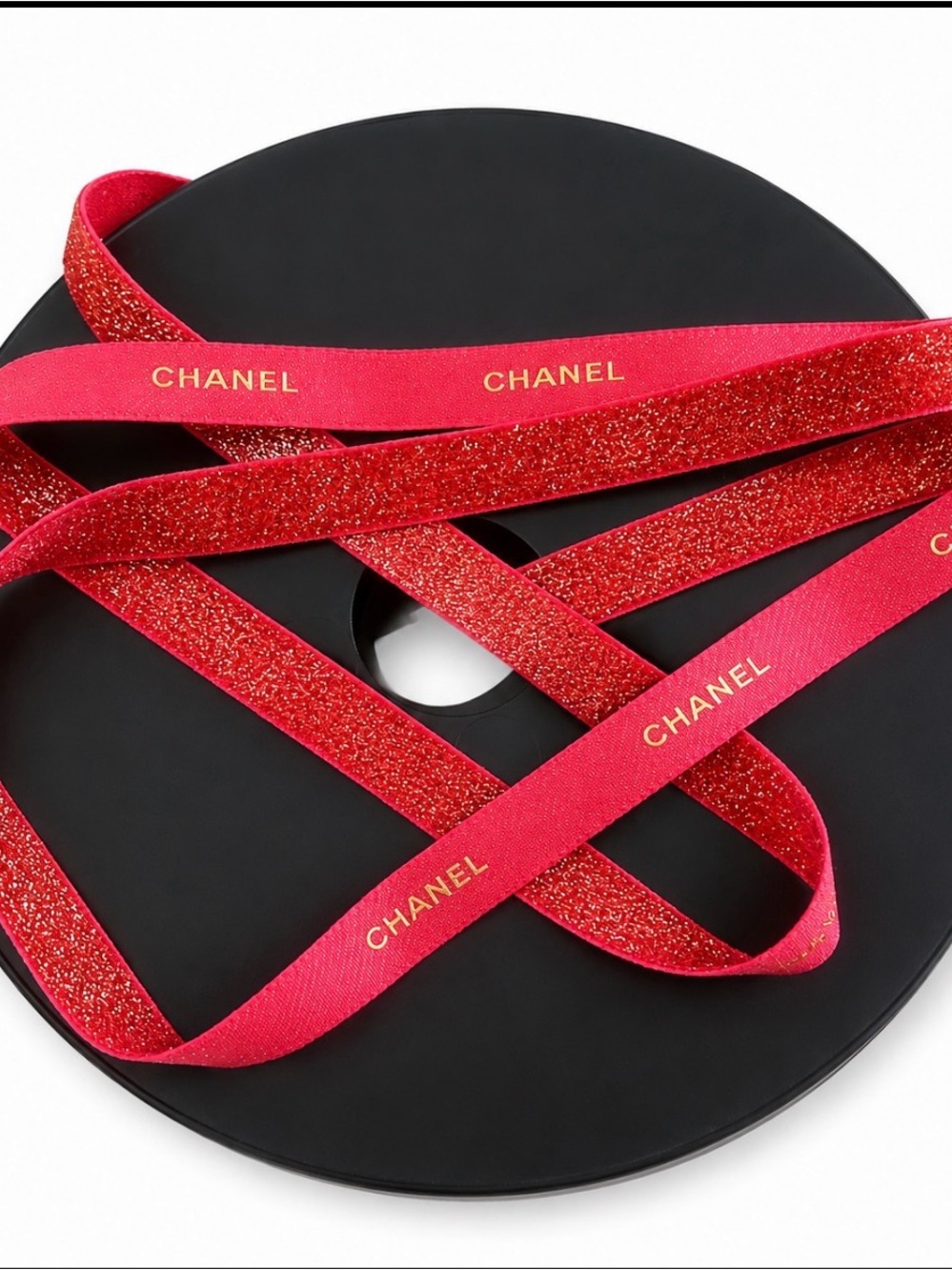 Authentic CHANEL Red Gold Logo Ribbon Full Roll 25m Holiday 2019 Rare